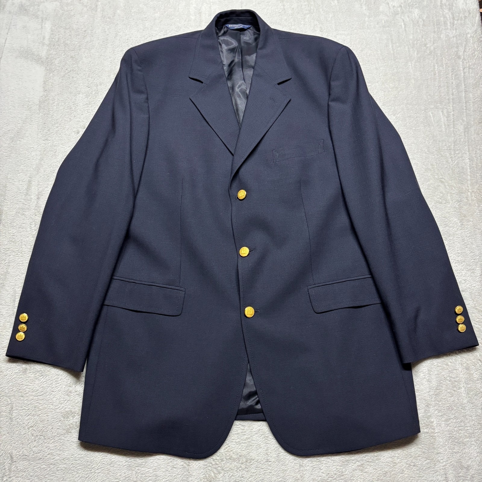 Brooks Brothers Stretch Blazer Sport Coat 43l Wool Classic Navy Gold Buttons Euc